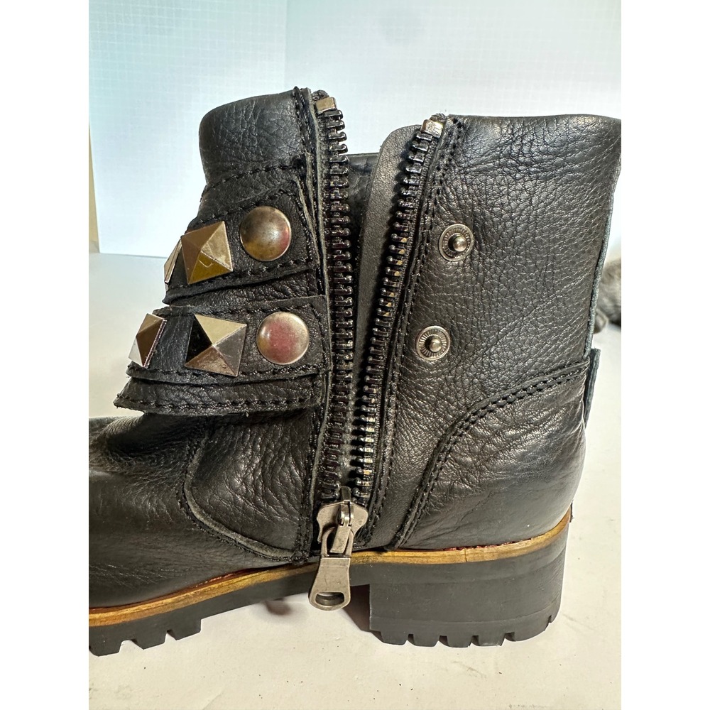 KLR Black Leather Studded Moto Boots Lug Sole Biker punk goth 11021 Womens 8 - Picture 12 of 14